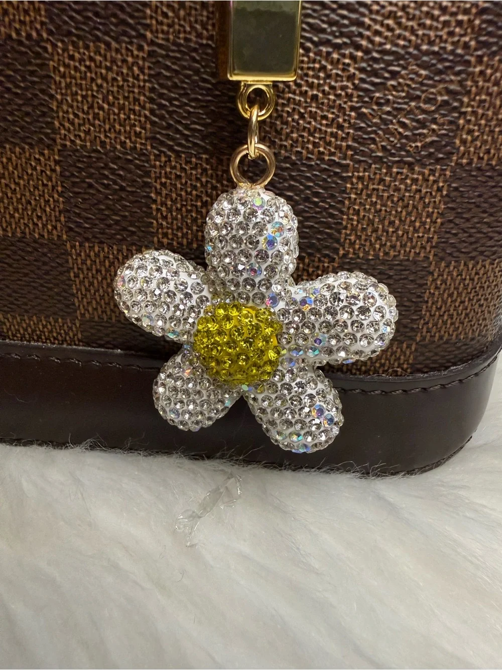 Rhinestone Daisy Keychain Charm Clear & Yellow